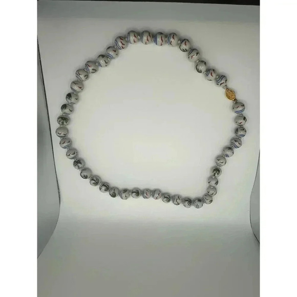 Vintage | Rare | Chinese porcelain hand painted necklace | palm trees & birds - Picture 13 of 15